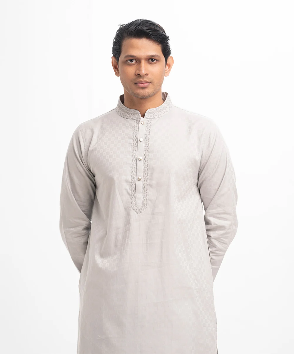 Gray Jacquard Semi Fit Panjabi